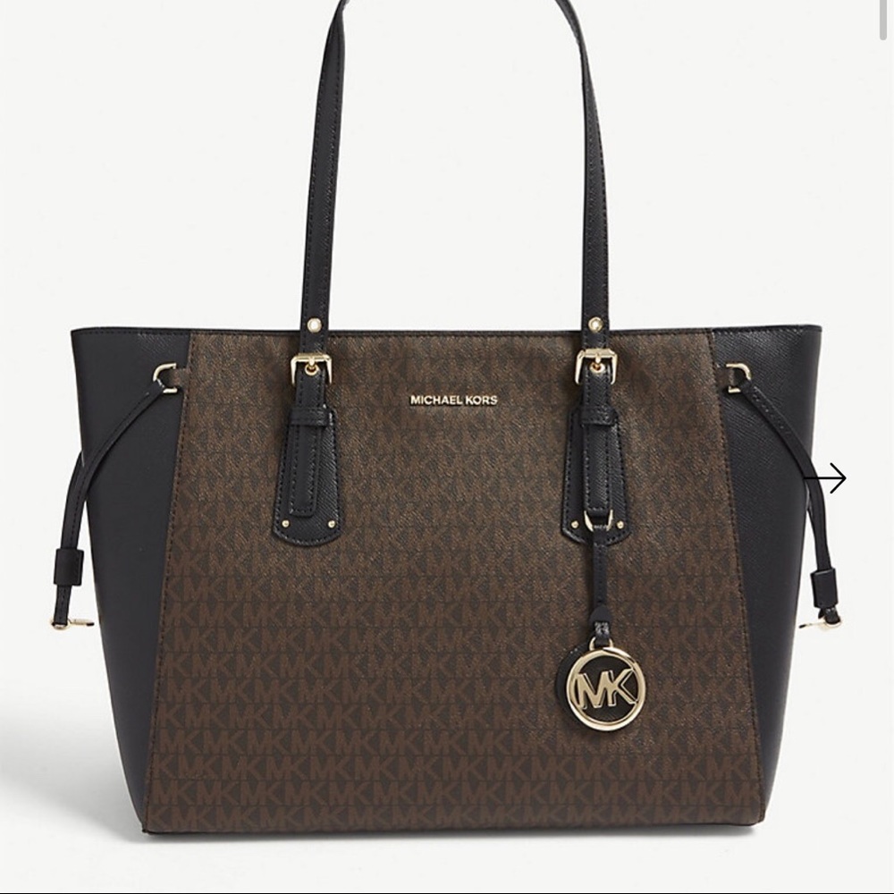 Michael Kors Voyager East Black Brown Leather Tote